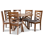 Baxton Studio Mila Modern and Contemporary Grey Fabric Upholstered and Walnut Brown Finished Wood 7-Piece Dining Set